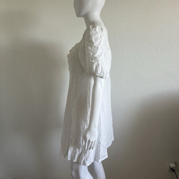 Beautiful Nomad Large White Cottagecore Coquette Puff Sleeve Eyelet Mini Dress - Picture 4 of 10